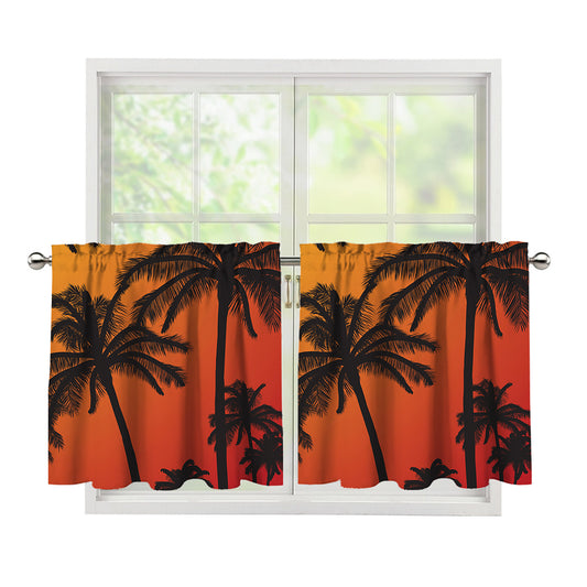 Tropical Palm Tree Sunset Print Tier Curtains