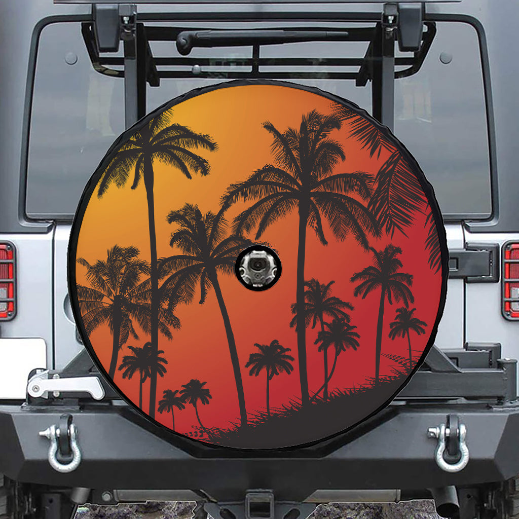 Tropical Palm Tree Sunset Print Tire Cover With Camera Hole