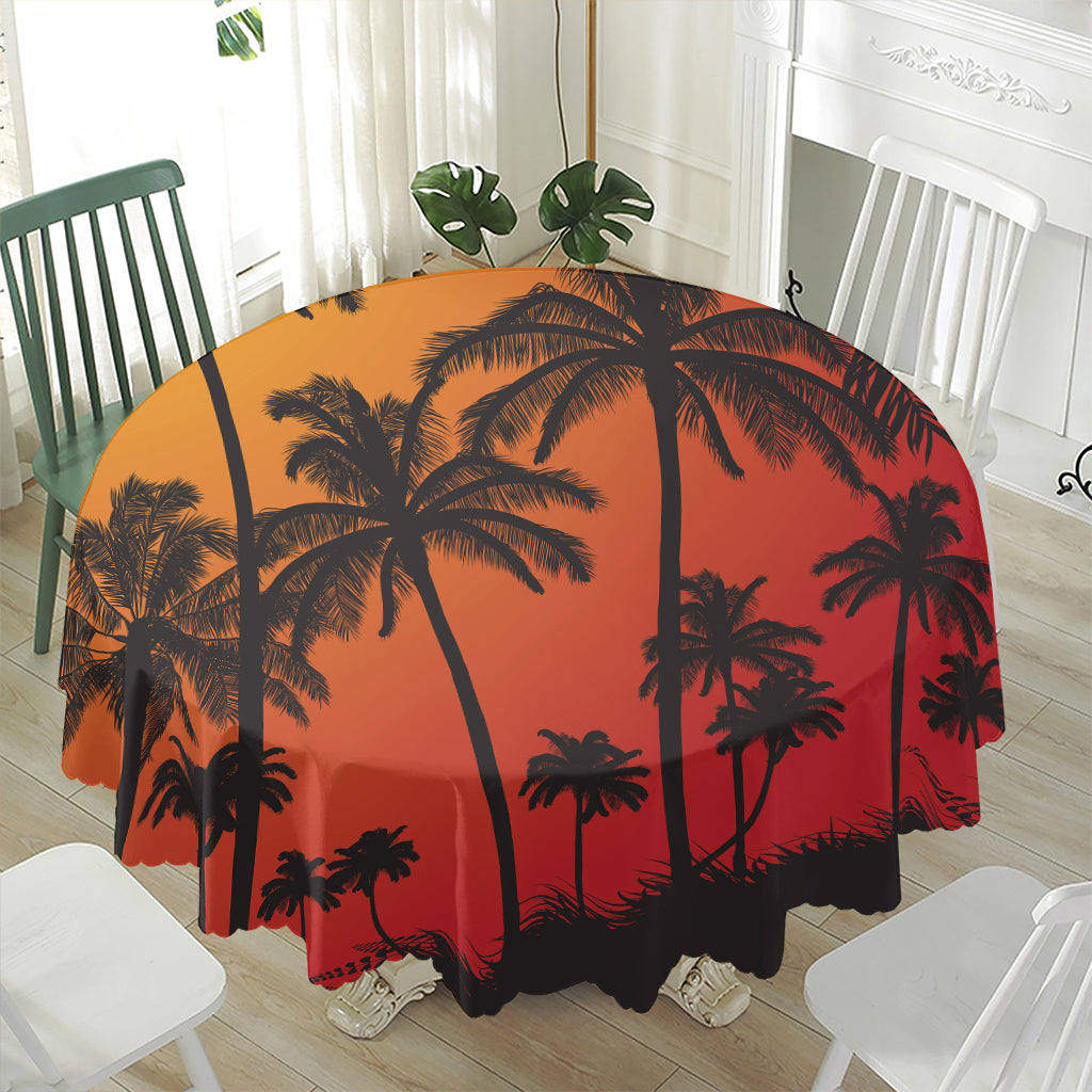 Tropical Palm Tree Sunset Print Waterproof Round Tablecloth