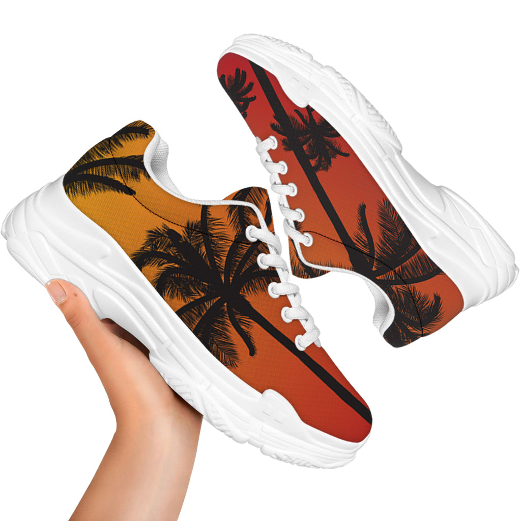 Tropical Palm Tree Sunset Print White Chunky Shoes