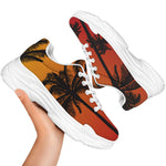 Tropical Palm Tree Sunset Print White Chunky Shoes