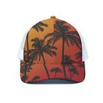Tropical Palm Tree Sunset Print White Mesh Trucker Cap