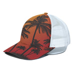 Tropical Palm Tree Sunset Print White Mesh Trucker Cap