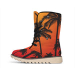 Tropical Palm Tree Sunset Print Winter Boots