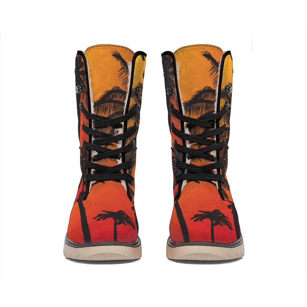 Tropical Palm Tree Sunset Print Winter Boots