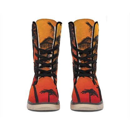 Tropical Palm Tree Sunset Print Winter Boots