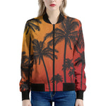 Tropical Palm Tree Sunset Print Women's Bomber Jacket