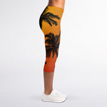 Tropical Palm Tree Sunset Print Women's Capri Leggings