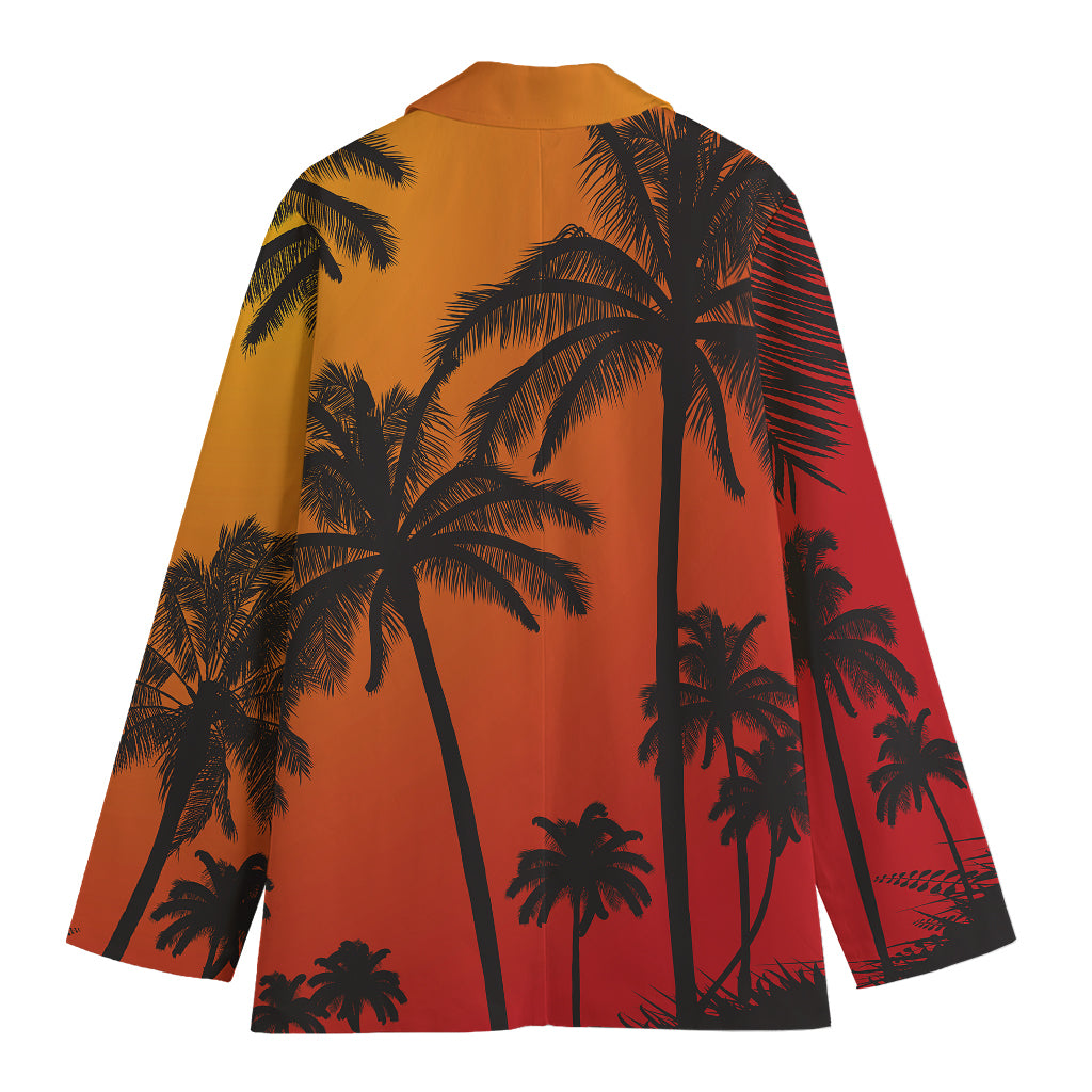 Tropical Palm Tree Sunset Print Women's Cotton Blazer