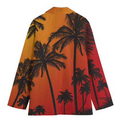 Tropical Palm Tree Sunset Print Women's Cotton Blazer