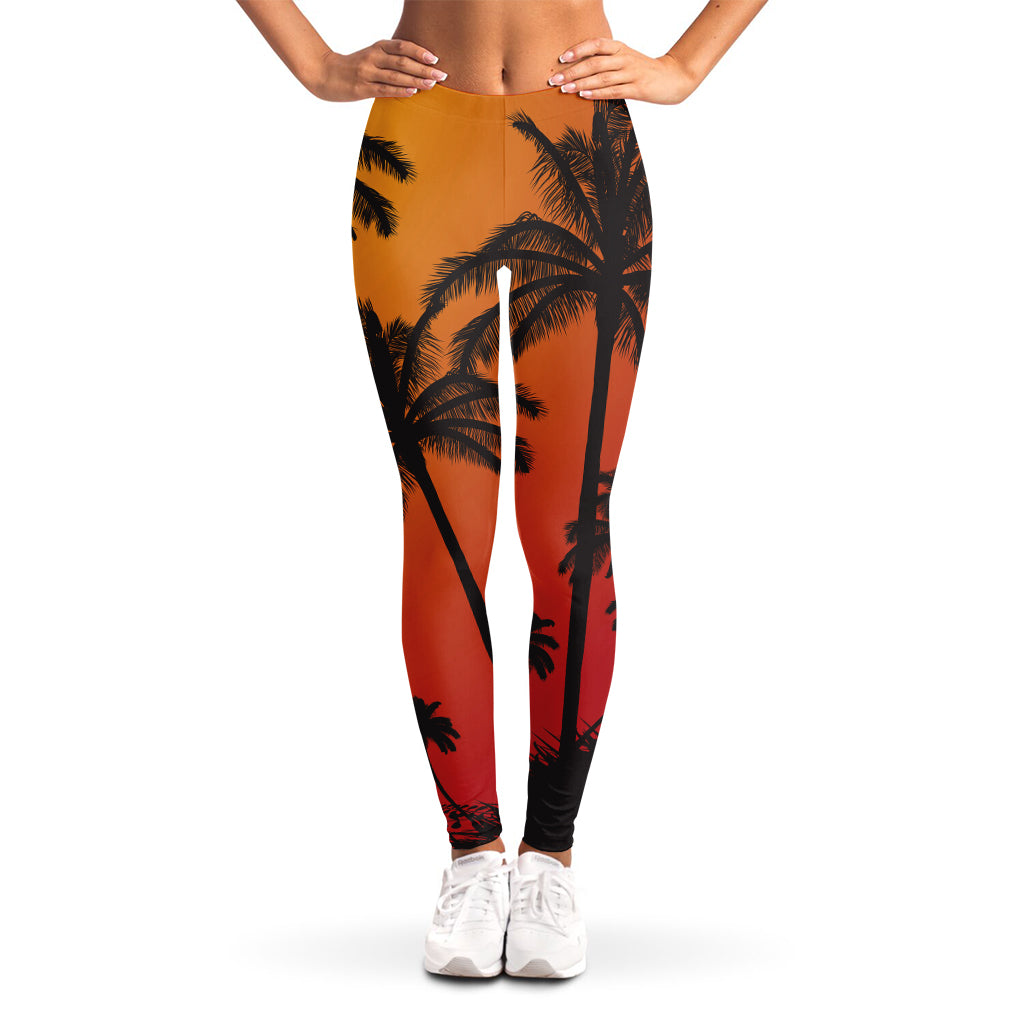 Tropical Palm Tree Sunset Print Women's Leggings