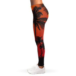 Tropical Palm Tree Sunset Print Women's Leggings