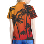 Tropical Palm Tree Sunset Print Women's Polo Shirt