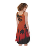 Tropical Palm Tree Sunset Print Women's Sleeveless Dress