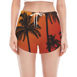 Tropical Palm Tree Sunset Print Women's Split Running Shorts