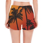 Tropical Palm Tree Sunset Print Women's Split Running Shorts