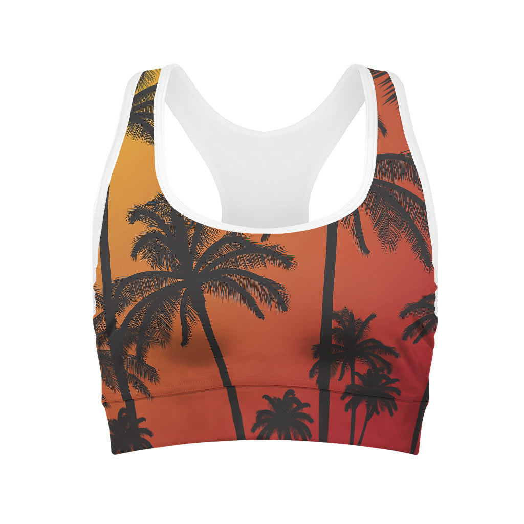 Tropical Palm Tree Sunset Print Women's Sports Bra