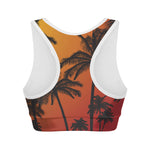 Tropical Palm Tree Sunset Print Women's Sports Bra