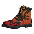 Tropical Palm Tree Sunset Print Padded Collar Lace Up Boots