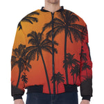Tropical Palm Tree Sunset Print Zip Sleeve Bomber Jacket