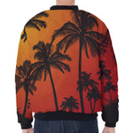 Tropical Palm Tree Sunset Print Zip Sleeve Bomber Jacket