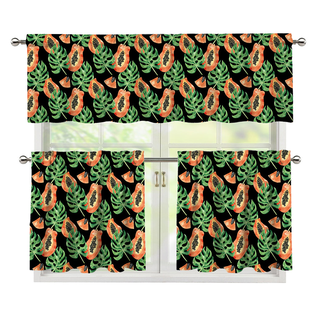 Tropical Papaya Pattern Print 3 Piece Kitchen Curtains