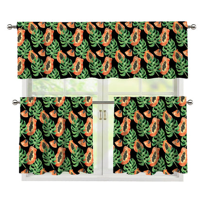 Tropical Papaya Pattern Print 3 Piece Kitchen Curtains