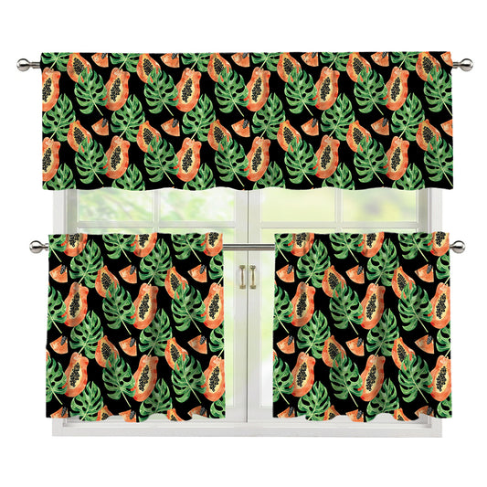 Tropical Papaya Pattern Print 3 Piece Kitchen Curtains