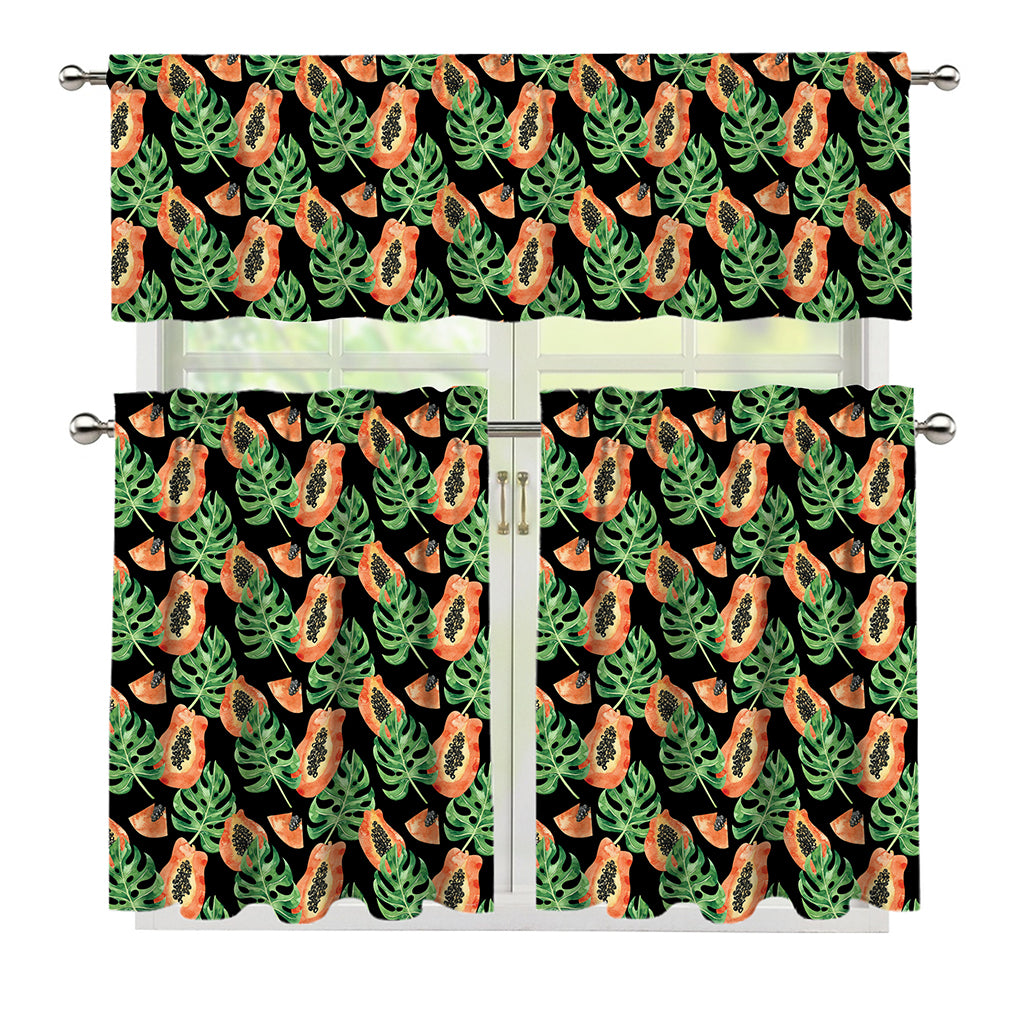 Tropical Papaya Pattern Print 3 Piece Kitchen Curtains