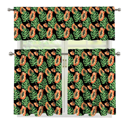 Tropical Papaya Pattern Print 3 Piece Kitchen Curtains