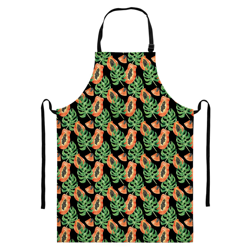 Tropical Papaya Pattern Print Bib Apron With Pocket