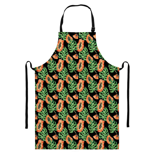 Tropical Papaya Pattern Print Bib Apron With Pocket