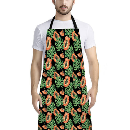 Tropical Papaya Pattern Print Bib Apron With Pocket