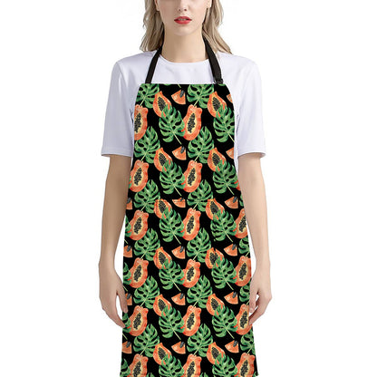 Tropical Papaya Pattern Print Bib Apron With Pocket