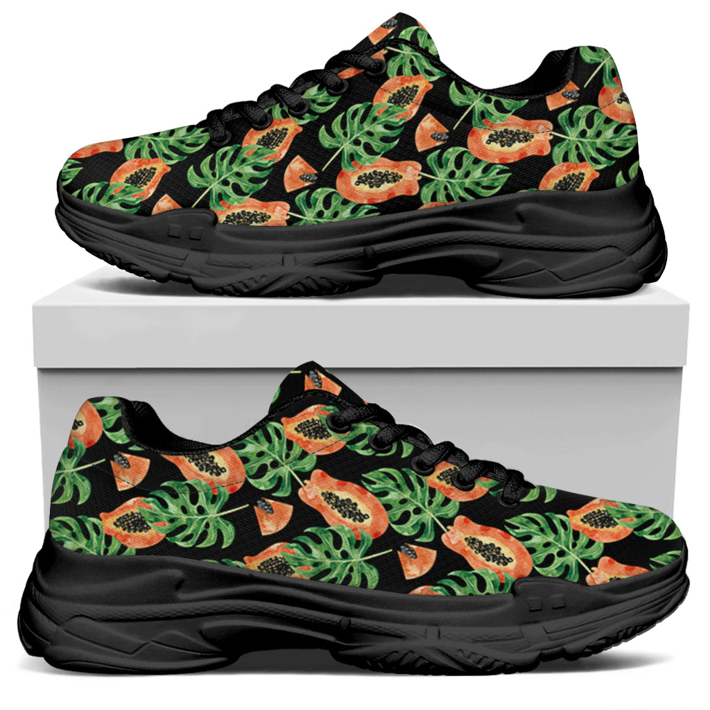 Tropical Papaya Pattern Print Black Chunky Shoes
