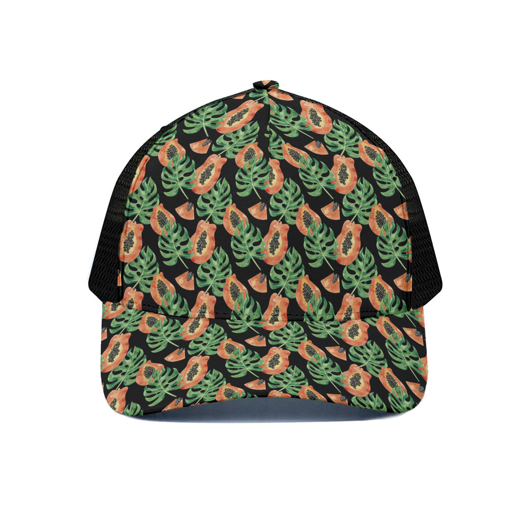 Tropical Papaya Pattern Print Black Mesh Trucker Cap