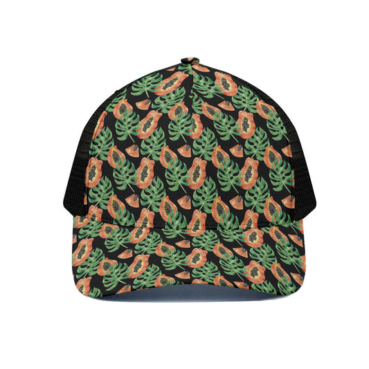 Tropical Papaya Pattern Print Black Mesh Trucker Cap