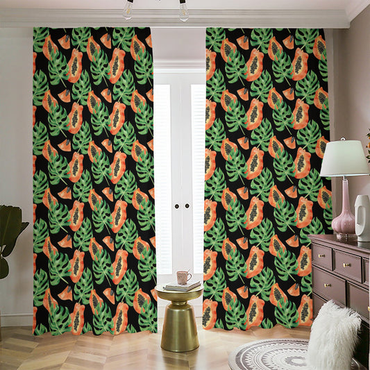 Tropical Papaya Pattern Print Blackout Pencil Pleat Curtains