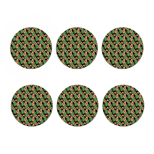 Tropical Papaya Pattern Print Coaster Set