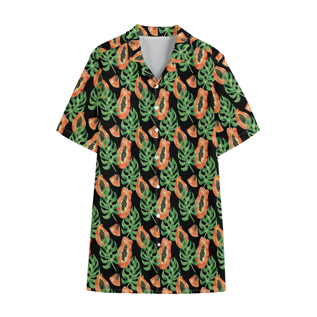 Tropical Papaya Pattern Print Cotton Hawaiian Shirt