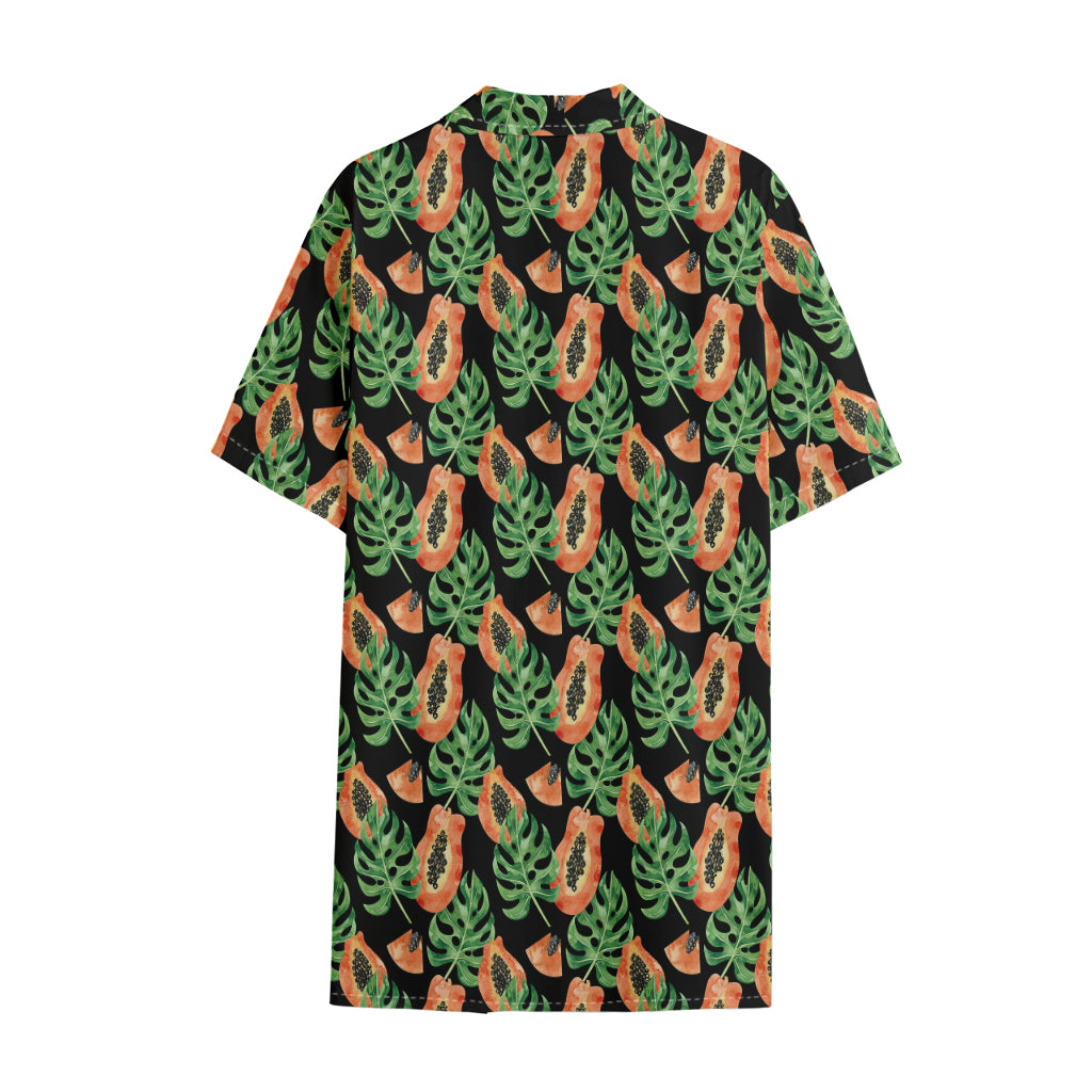 Tropical Papaya Pattern Print Cotton Hawaiian Shirt