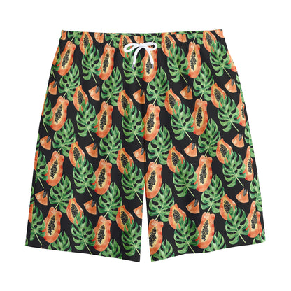 Tropical Papaya Pattern Print Cotton Shorts