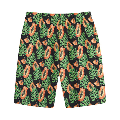 Tropical Papaya Pattern Print Cotton Shorts