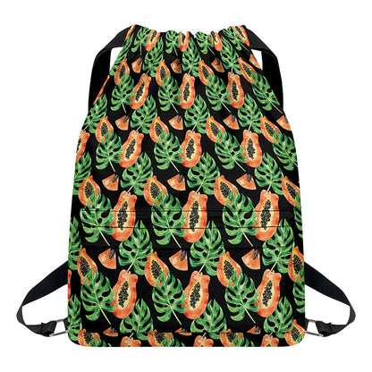 Tropical Papaya Pattern Print Drawstring Backpack