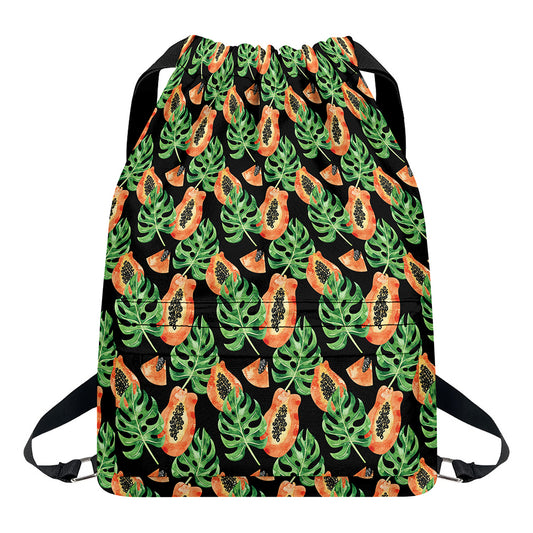 Tropical Papaya Pattern Print Drawstring Backpack