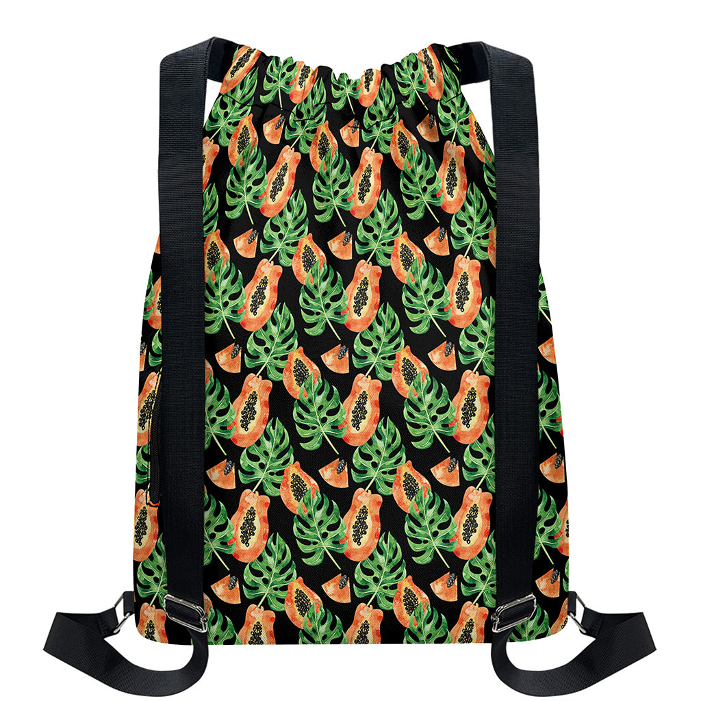 Tropical Papaya Pattern Print Drawstring Backpack