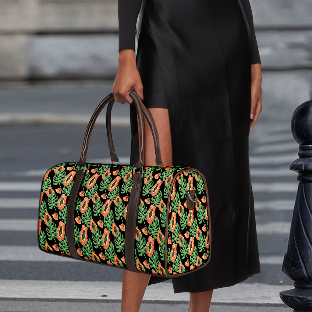 Tropical Papaya Pattern Print Duffle Bag