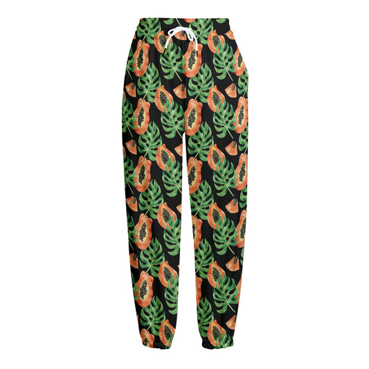Tropical Papaya Pattern Print Fleece Lined Knit Pants