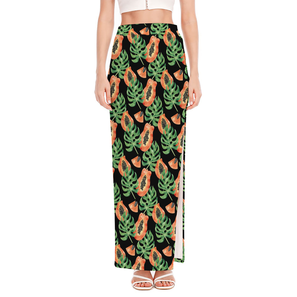 Tropical Papaya Pattern Print High Slit Maxi Skirt