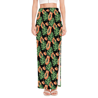 Tropical Papaya Pattern Print High Slit Maxi Skirt